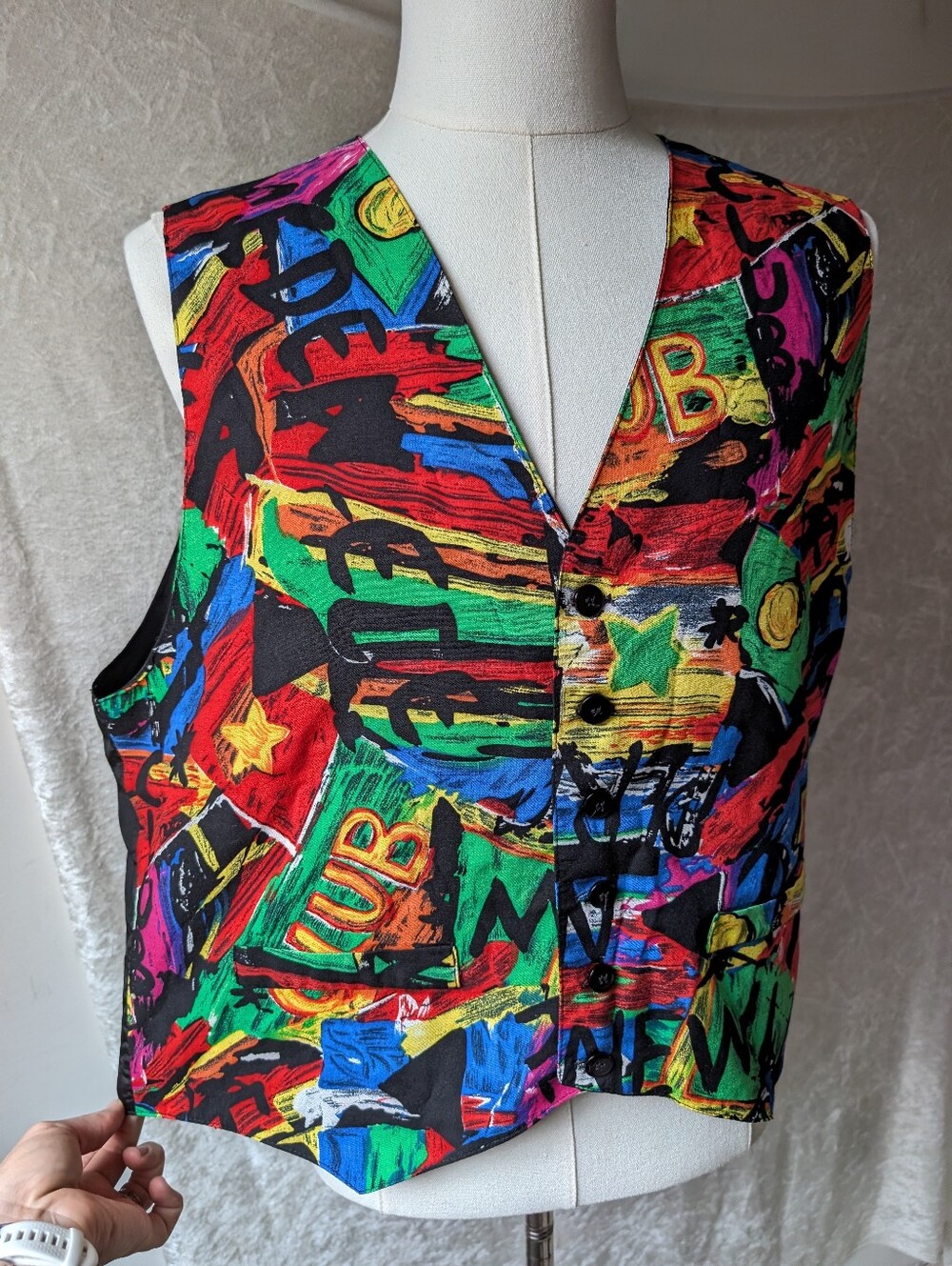 VTG Le Chateau Men's XL Neon Abstract Artist Vest Club Colorful